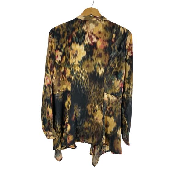 Investments Blouse Top Button Up Watercolor Floral Animal Print Romantic Boho M - Picture 10 of 14